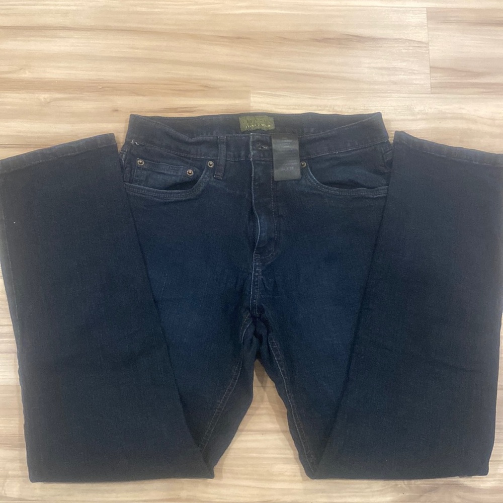 Urban Star blue denim five pocket riveted jeans, Cotton/spandex blend. 32x31”